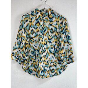 Chico's Womens No Iron Abstract Print Button-Up Shirt Size 2 US 12 Multicolor